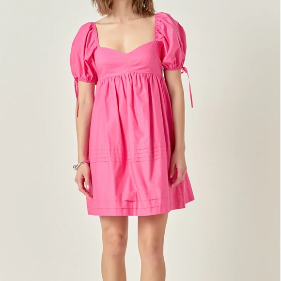 English Factory Pleated Detail Puff Sleeve Mini Dress Pink Size S - Picture 11 of 14
